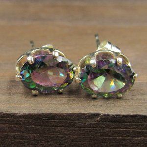 Sterling Oval Rainbow Cubic Zirconia Earrings